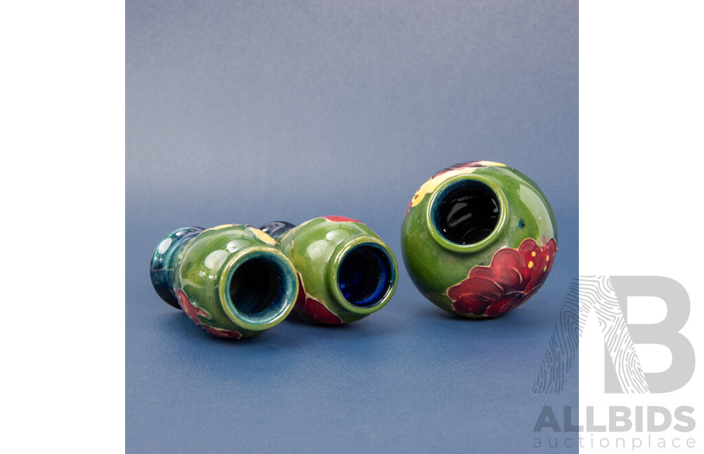 Collection of Three Miniature Moorecroft Vases