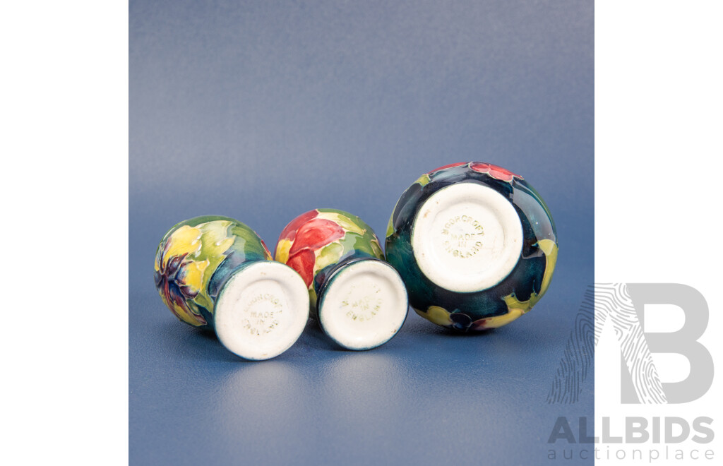 Collection of Three Miniature Moorecroft Vases