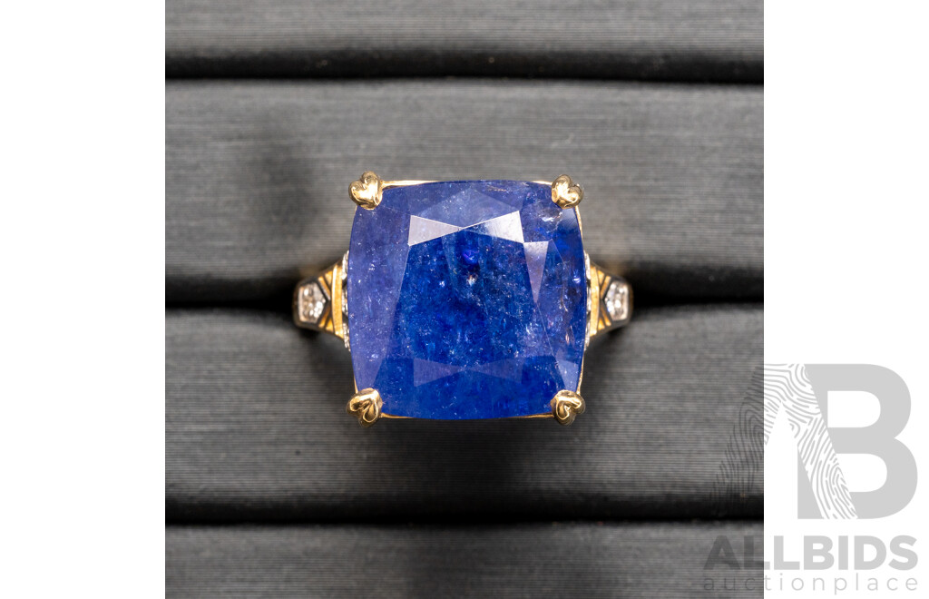 14ct Yellow Gold Tanzanite & Diamonds Ring with Valuation - Size P