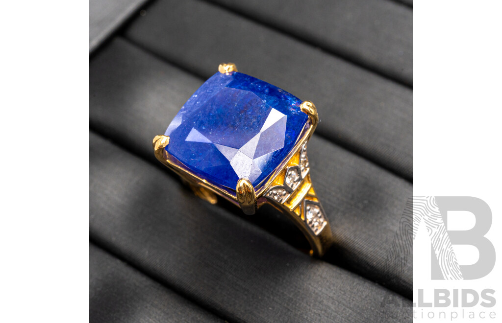 14ct Yellow Gold Tanzanite & Diamonds Ring with Valuation - Size P