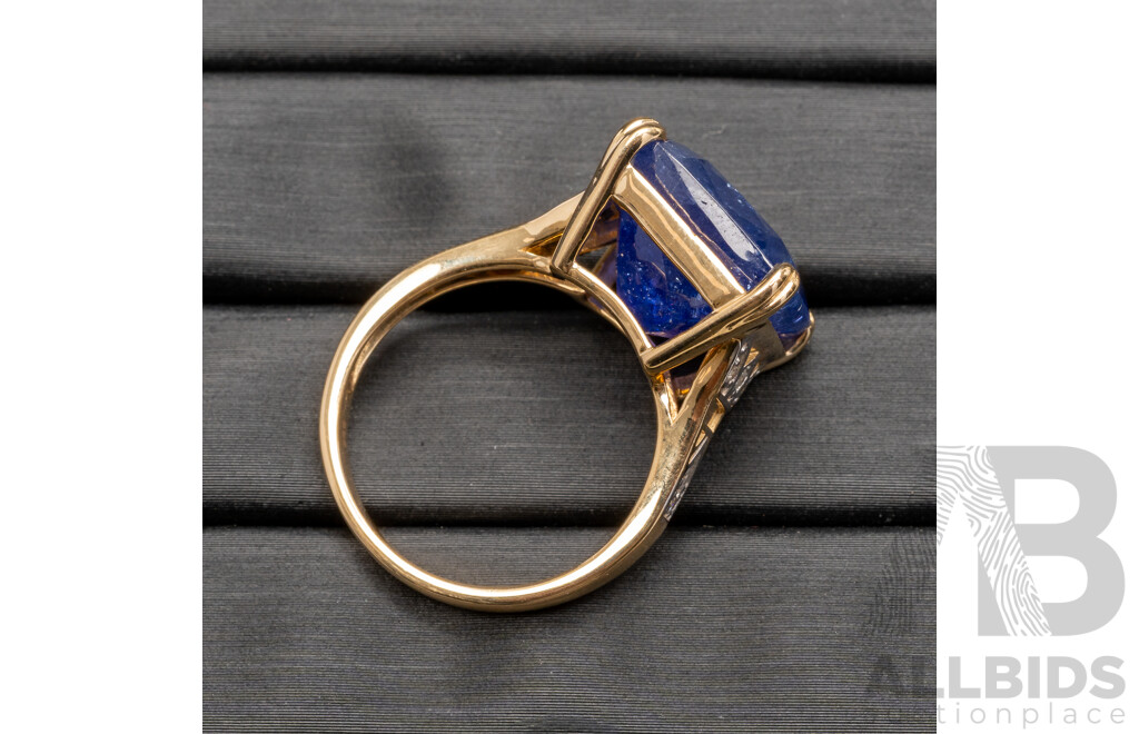 14ct Yellow Gold Tanzanite & Diamonds Ring with Valuation - Size P