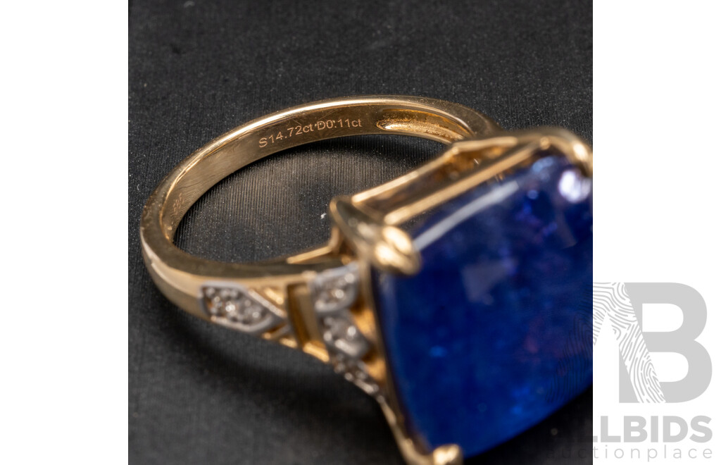 14ct Yellow Gold Tanzanite & Diamonds Ring with Valuation - Size P