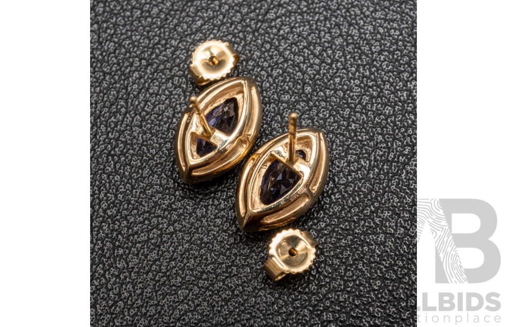 14ct Yellow Gold Tanzanite & Diamonds Earrings Pair with Valuation - 2.37gms