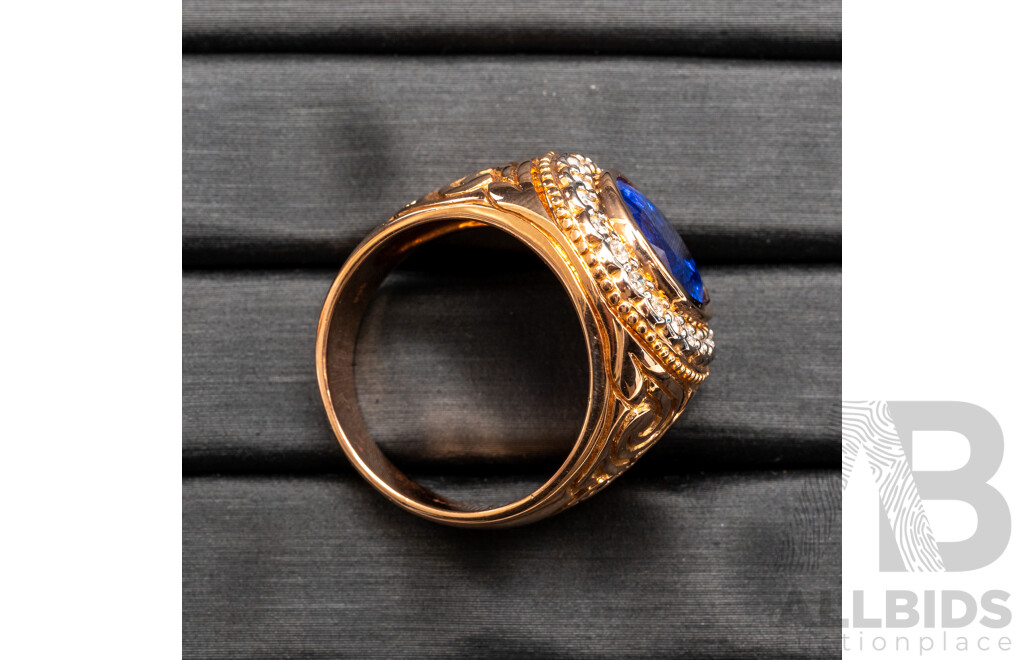 14ct Rose Gold Tanzanite & Diamond Signet Ring with Valuation - Size Q