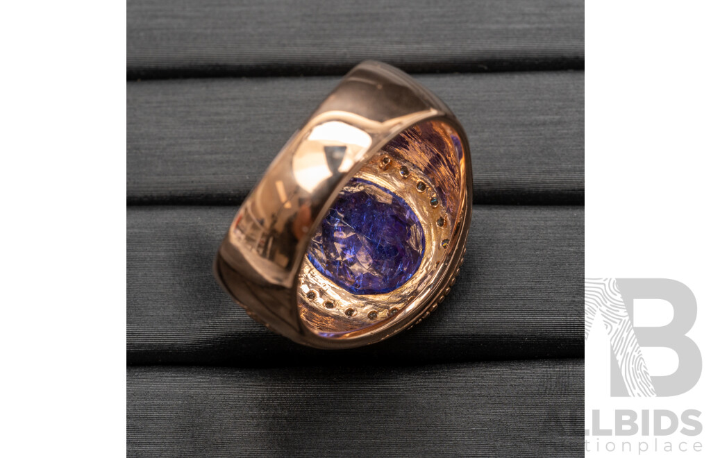 14ct Rose Gold Tanzanite & Diamond Signet Ring with Valuation - Size Q