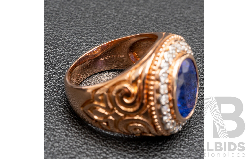14ct Rose Gold Tanzanite & Diamond Signet Ring with Valuation - Size Q