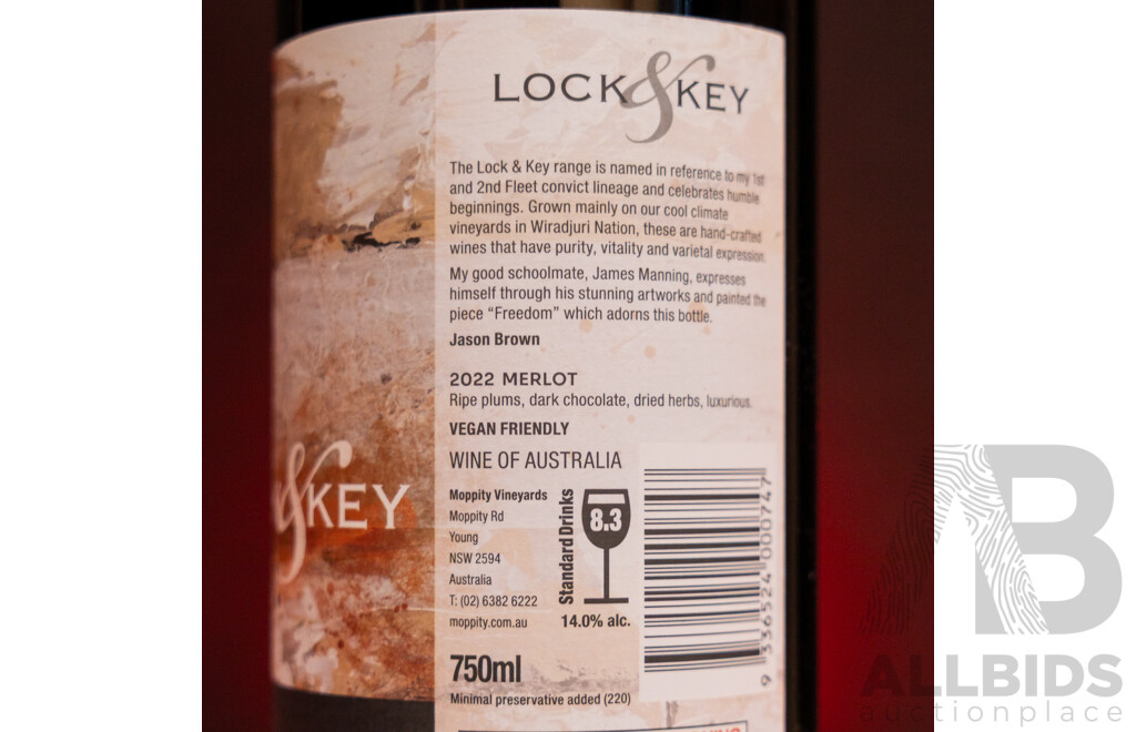 Lock & Key Merlot 2022 750ml - Case of 12 Bottles