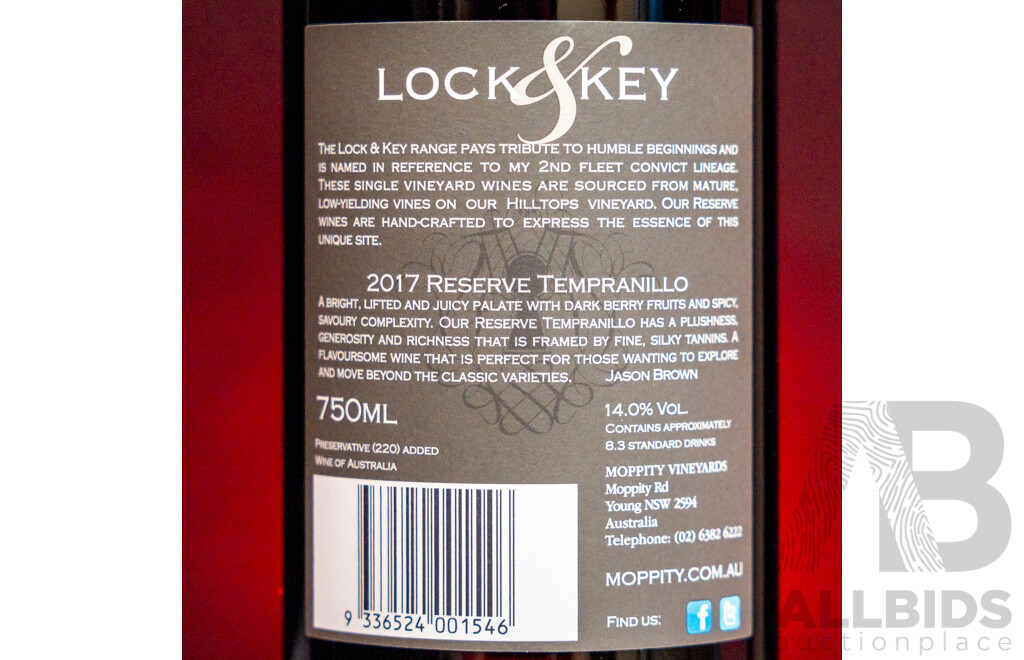Lock & Key Reserve Tempranillo 2017 750ml - Case of 12 Bottles