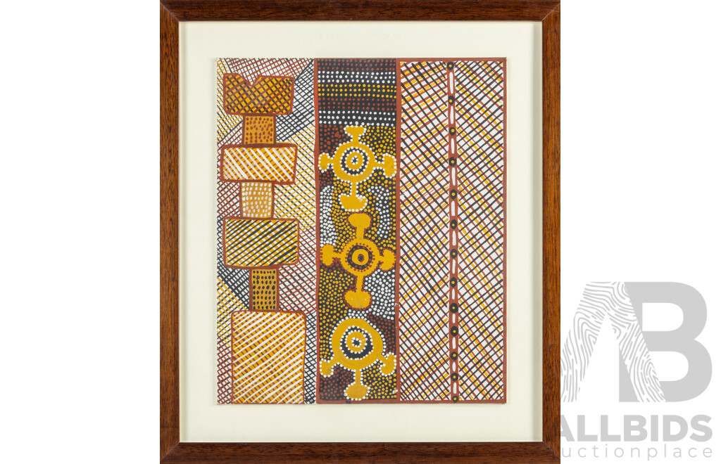 Artist Unknown, (20th Century, Indigenous-Australian), Jilamara [Tiwi Painting], Original Acrylic on Canvas Board Panel, 61H x 53W cm (frame)