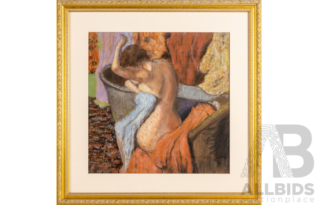 Tim Hardy After Degas (20th Century, Australian), Baigneuse S'Essuyant [Seated Bather Drying Herself], Original Pastel, 68 x 68 cm (frame)