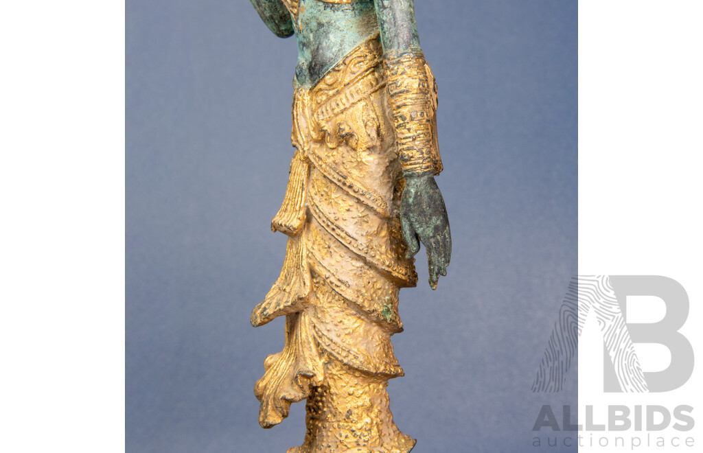Vintage Metal Thai Dancer Statue on Timber Base