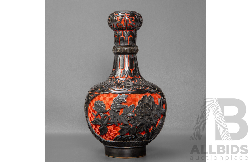 Good Reproduction Chinese Red and Black Cinnabar Vase