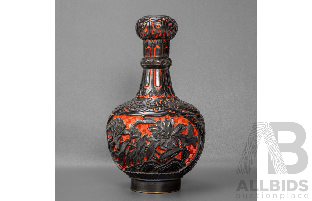 Good Reproduction Chinese Red and Black Cinnabar Vase