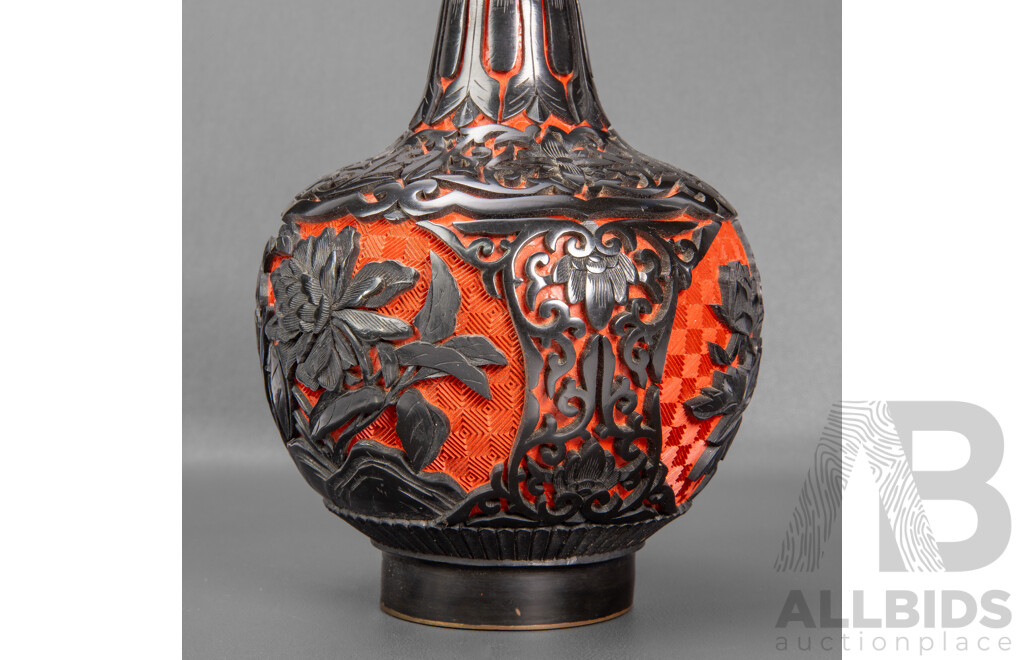 Good Reproduction Chinese Red and Black Cinnabar Vase