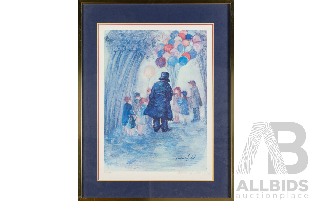 Barbara A. Wood (20th Century, American,1926-?), Balloon Man, Original Signed and Limited Editioned Lithograph, 80 X 62 Cm (frame)
