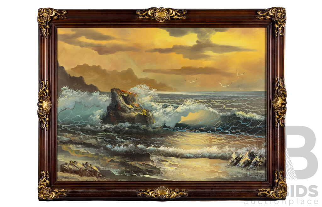 Gilen Harvey, (20th Century), Stormy Seas, Original Oil on Canvas Board, 70 X 90 Cm (frame)
