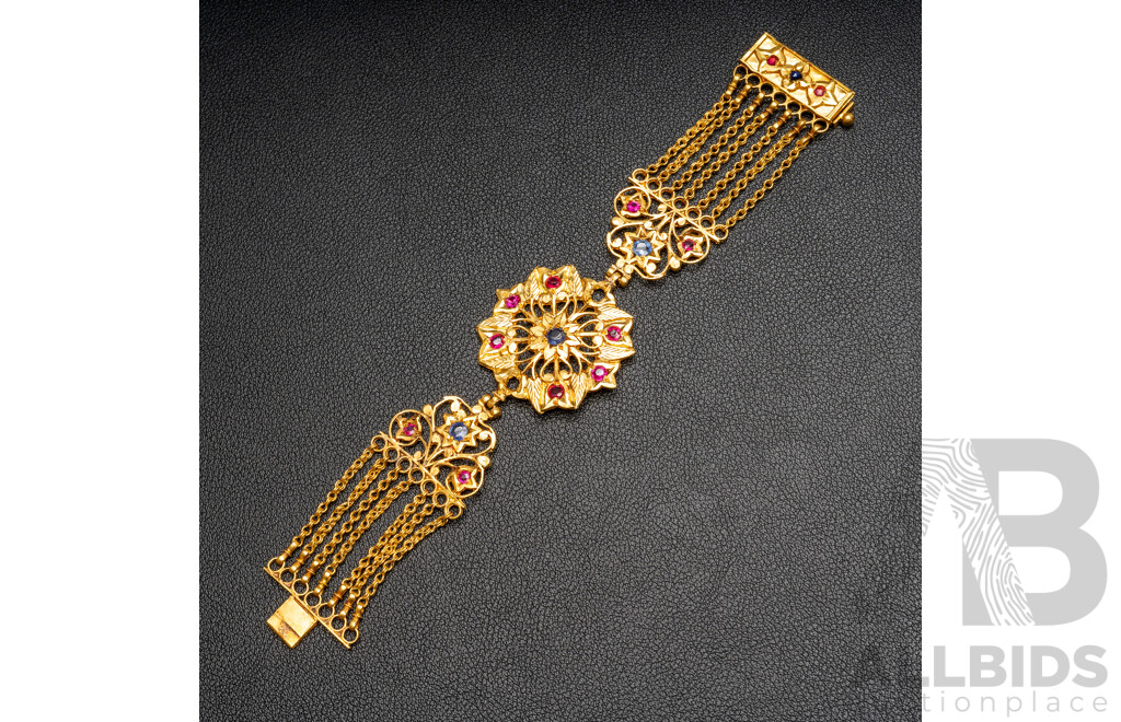 20ct -22ct Fancy Dress Bracelet Blue & Red Stones with Valuation - 40.2gms