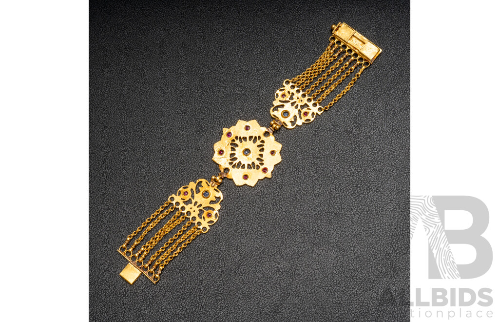 20ct -22ct Fancy Dress Bracelet Blue & Red Stones with Valuation - 40.2gms