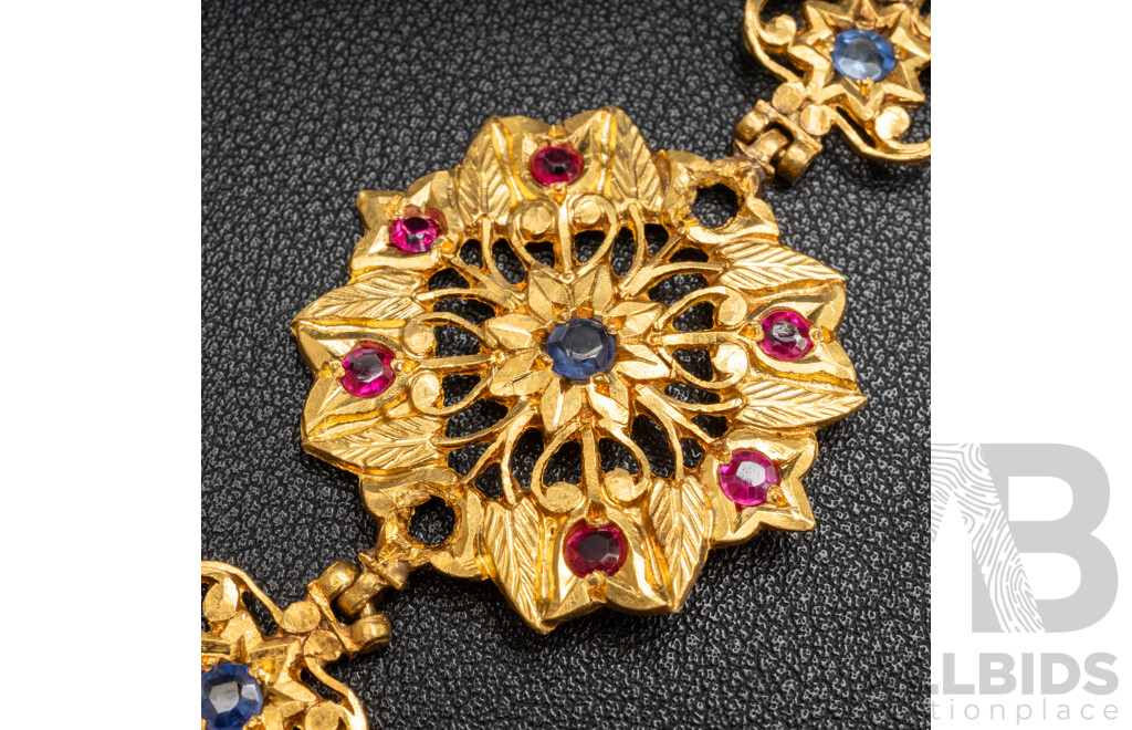 20ct -22ct Fancy Dress Bracelet Blue & Red Stones with Valuation - 40.2gms