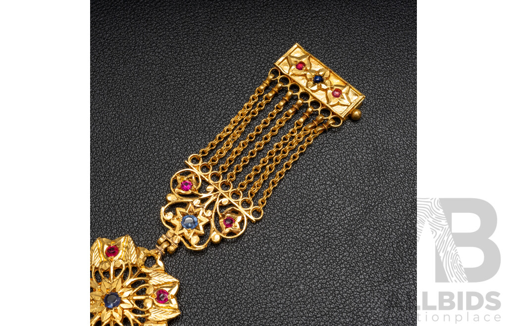 20ct -22ct Fancy Dress Bracelet Blue & Red Stones with Valuation - 40.2gms