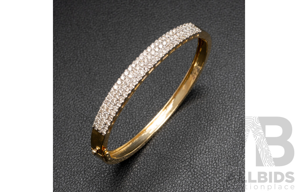14ct Yellow Gold Diamond Hinged Bangle with Valuation - 20.11gms