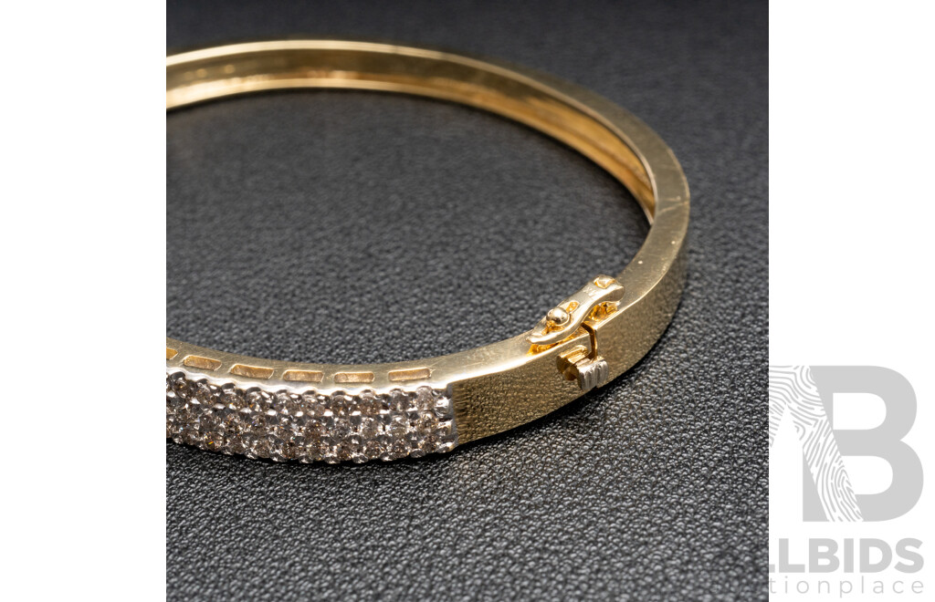 14ct Yellow Gold Diamond Hinged Bangle with Valuation - 20.11gms