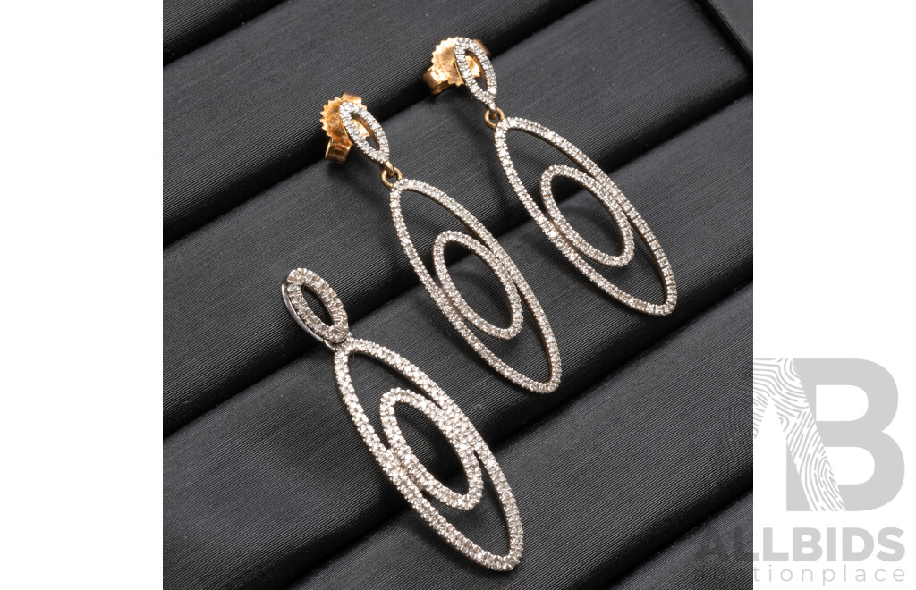 9ct Diamond Earrings and Pendant Set - 2.67gms