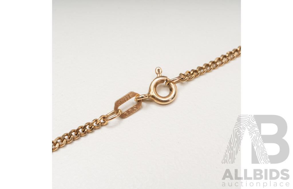 9ct Yellow Gold Curb Necklace & (2) Pendants - 8.58gms