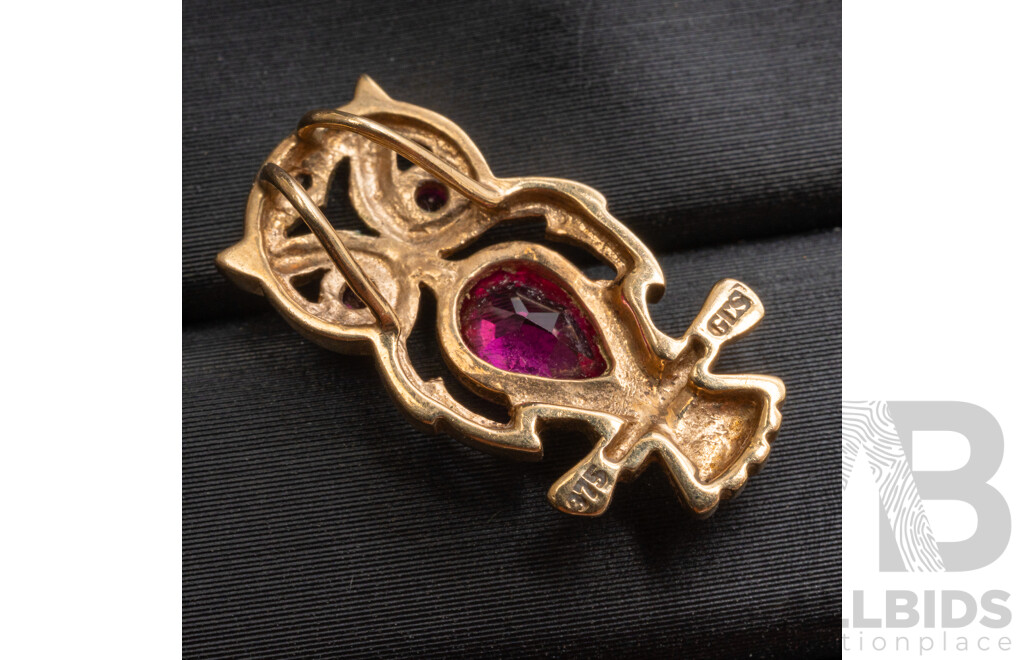 9ct Yellow Gold Ruby & Diamond Ring, Earrings & Pendant Set - 5.23gms