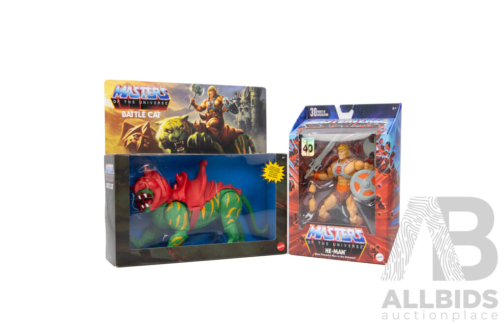 Boxed He-Man and Battle Cat Figures by Mattel