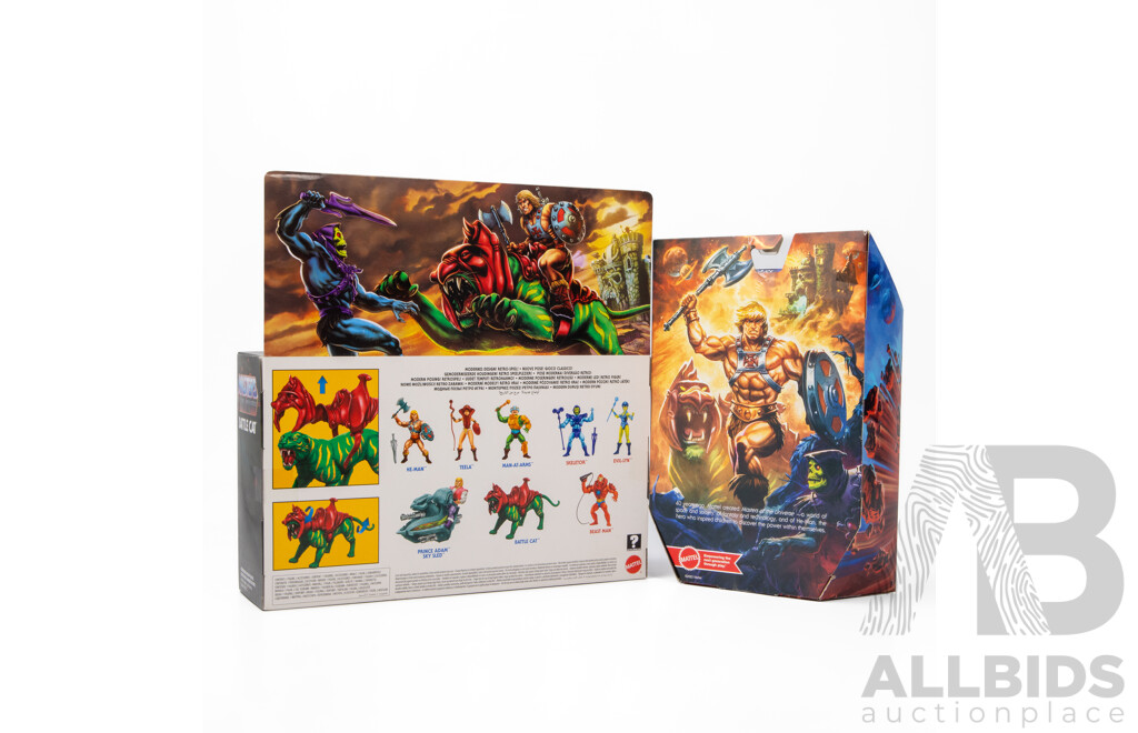 Boxed He-Man and Battle Cat Figures by Mattel