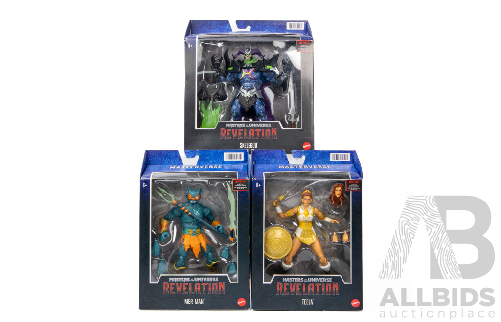 Collection of Three Masters of the Universe Action Figures in Original Packaging by Mattel