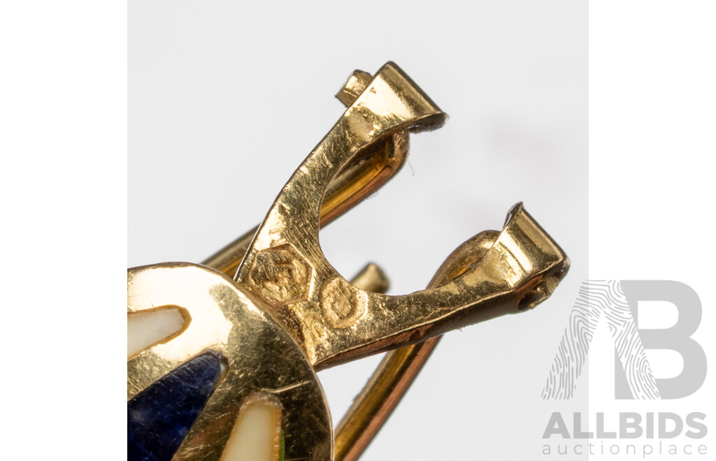 14ct Yellow Gold Earrings with Lapis Lazuli & Ivory Inlay