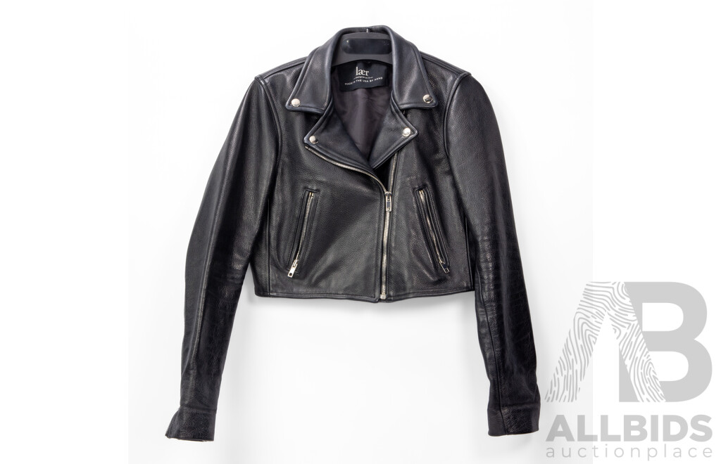 Women's Cropped Moto 100% Genuine Leather Jacket by Laer, USA. Size - Small