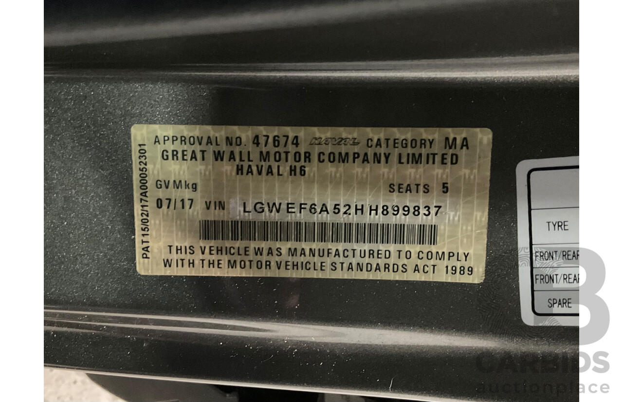 07/2017 Haval H6 Lux (FWD) MKY 4D Wagon Grey Turbo 2.0L