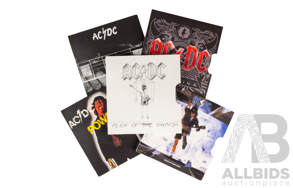 Five Australian RAM 2022/23 AC/DC Commemorative Twenty Cent Coins, Let There Be Rock, Flick the Switch, Blow Up Your Video, Powerage, Black Ice