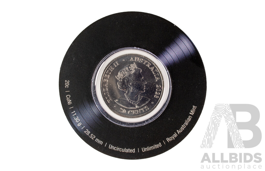 Five Australian RAM 2022/23 AC/DC Commemorative Twenty Cent Coins, Let There Be Rock, Flick the Switch, Blow Up Your Video, Powerage, Black Ice