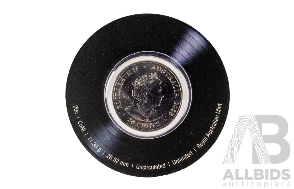 Five Australian RAM 2022/23 AC/DC Commemorative Twenty Cent Coins, Let There Be Rock, Flick the Switch, Blow Up Your Video, Powerage, Black Ice