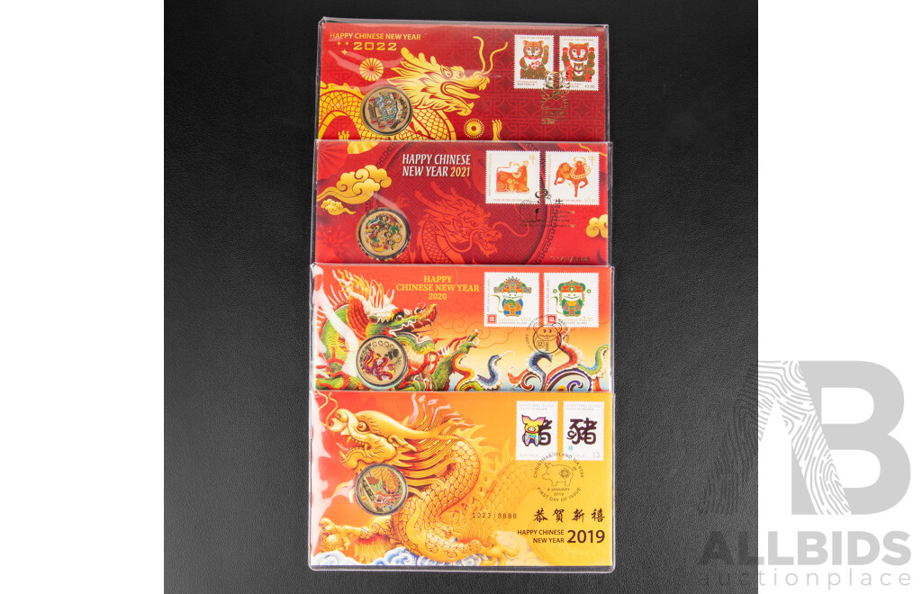 Four Australian Chinese Lunar New Year PNCs Including 2019 Year of the Pig, 2020 Year of the Rat, 2021 Year of the Ox, 2022 Year of the Tiger