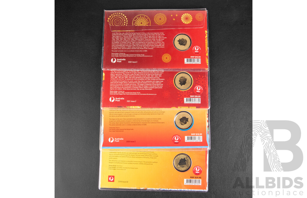 Four Australian Chinese Lunar New Year PNCs Including 2019 Year of the Pig, 2020 Year of the Rat, 2021 Year of the Ox, 2022 Year of the Tiger
