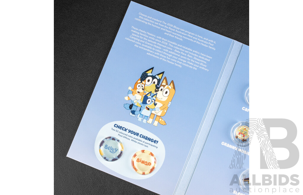 Australian RAM 2026 Five Two Dollar Coin Set, Bluey Sleepy Time, Camping, Granny Mobile, Baby Race, Rain