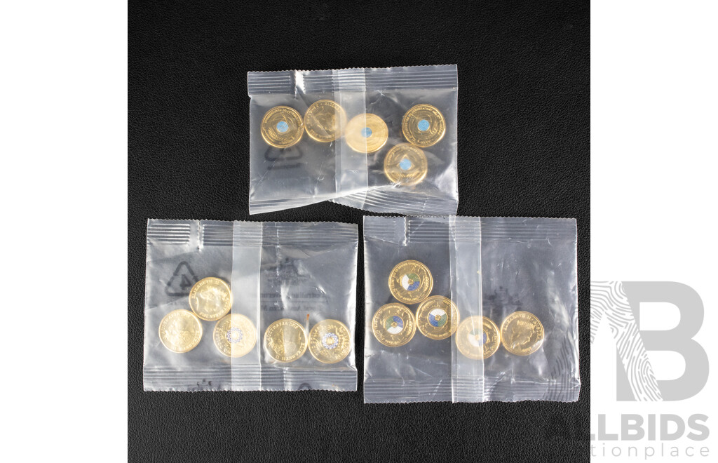 Fifteen Australian RAM UNC Two Dollar Coins Including Five 2022 75th Anniversary of Peacekeeping, Five 2020 75 Years End of WW2, Five 2019 Police Remembrance