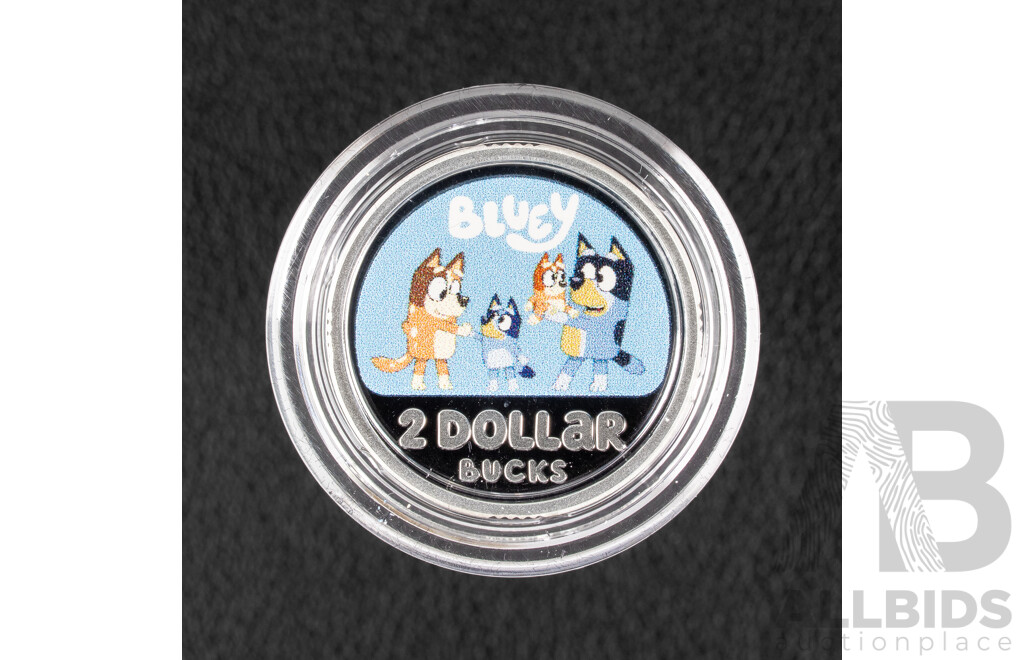Australian RAM 2026 Silver Proof Coloured Two Dollar Coin, Bluey Two Dollar Bucks .999