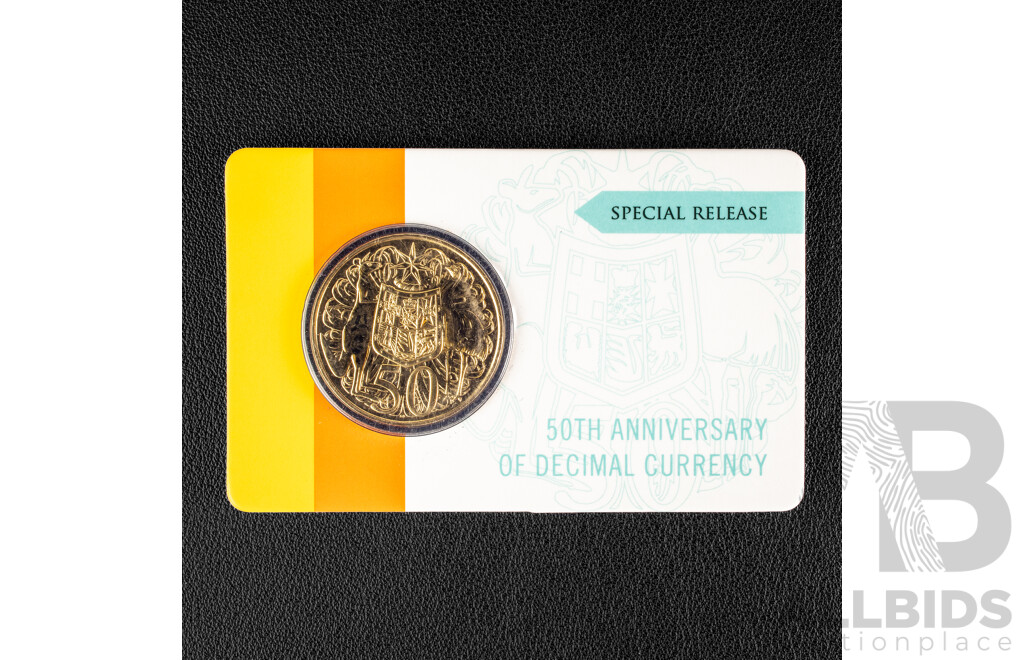 Australian RAM 2016 Gold Plated Round Fifty Cent Coin, 50th Anniversary of Decimal Currency