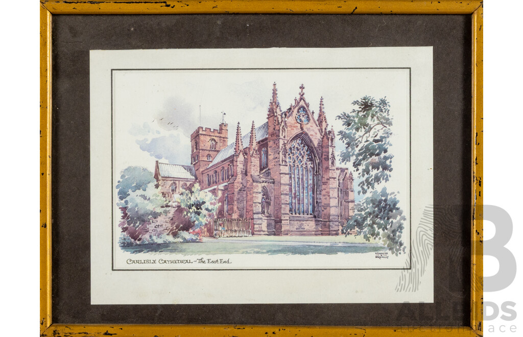 Kenneth A. Bromley (20th Century, British), Carlisle Cathedral - the East End, Original Vintage Colour Reproduction Print After Original, 20 x 26.5 cm (frame)