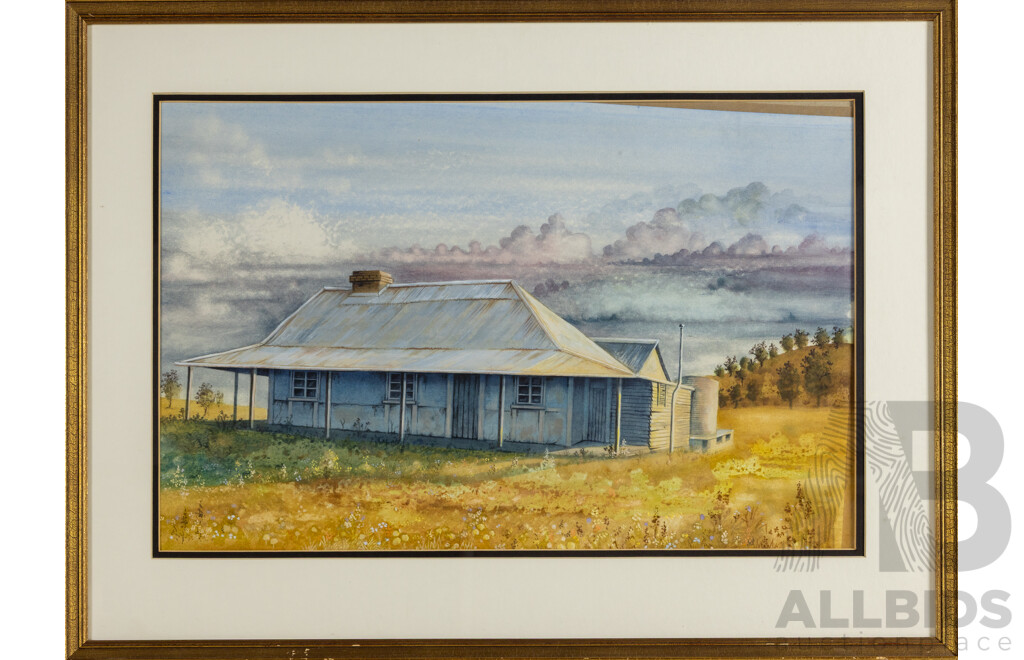 Artist Unknown (20th Century), Secluded Homestead, Original Vintage Watercolour, 74 W x 55 H cm (frame)