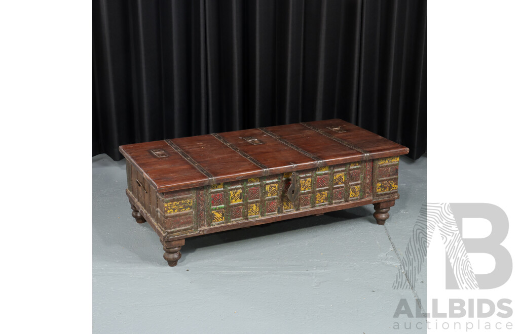 Vintage Indian Teak Pitara Chest with Iron Bindings