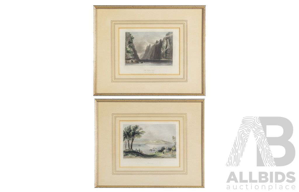 W.H.Bartlett (19th Century, British-Born Maltese, 1809-1854), Belgrade & Kazan Pass, Pair of Antique Hand Coloured Steel Engravings, 32 x 40 cm (frames) (2)