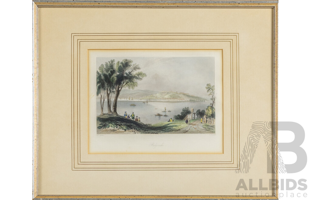 W.H.Bartlett (19th Century, British-Born Maltese, 1809-1854), Belgrade & Kazan Pass, Pair of Antique Hand Coloured Steel Engravings, 32 x 40 cm (frames) (2)