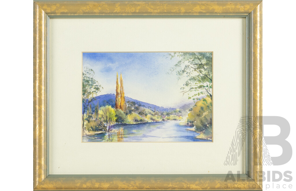 Joan Teunon, (20th Century, Australian), the Mitta River (2000), Wonderful Original Miniature Watercolour, 24 x 30 cm (frame)